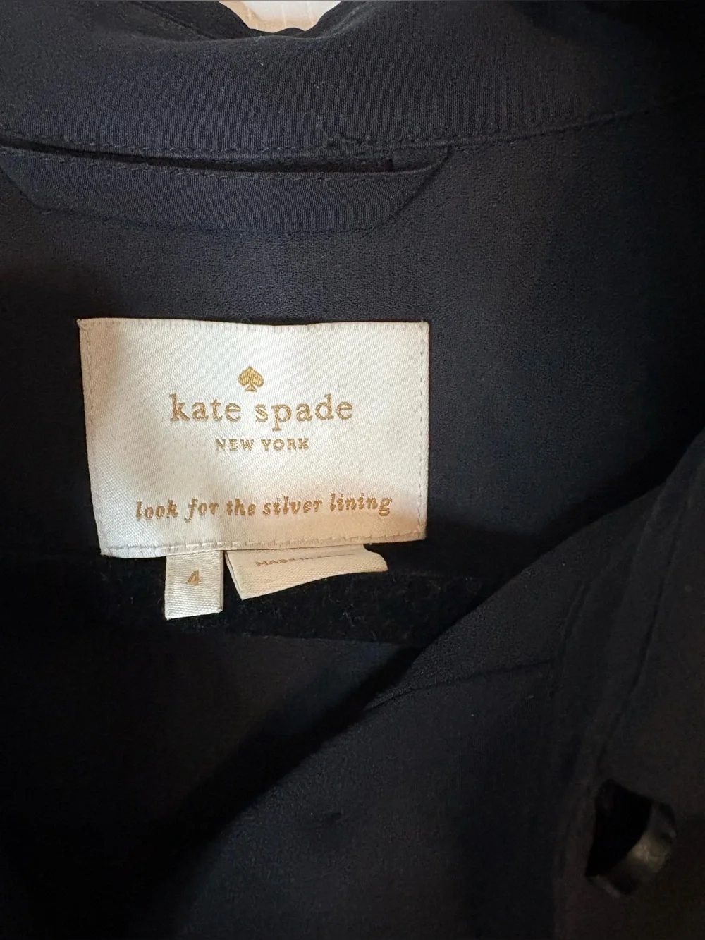 Kate Spade Black Silk Mini Shirt Dress Size 4 Minimalist Classic Quiet Luxury